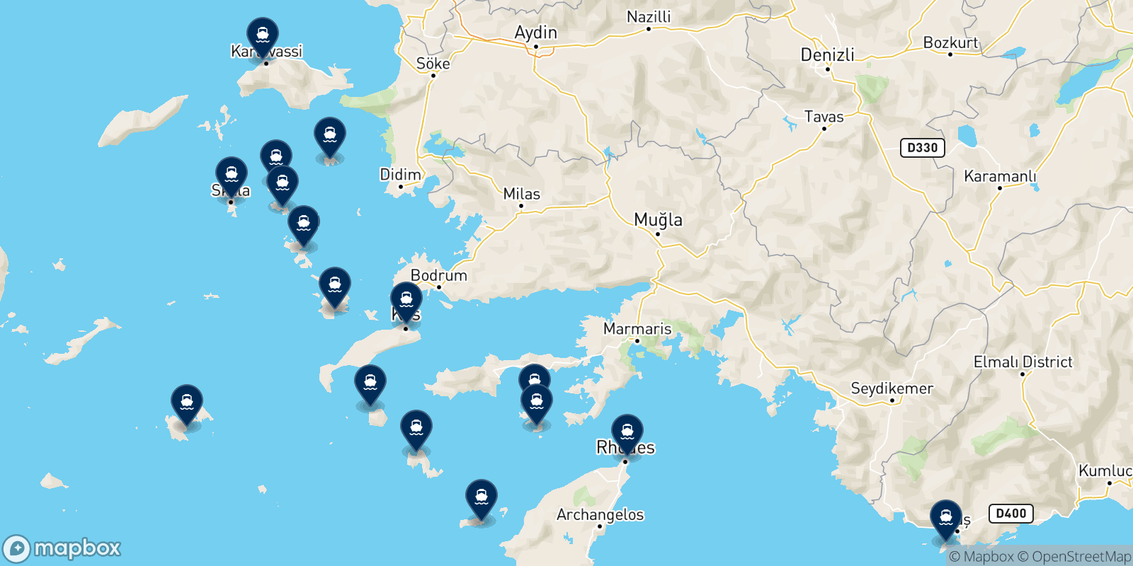 Carte des destinations Dodekanisos Seaways