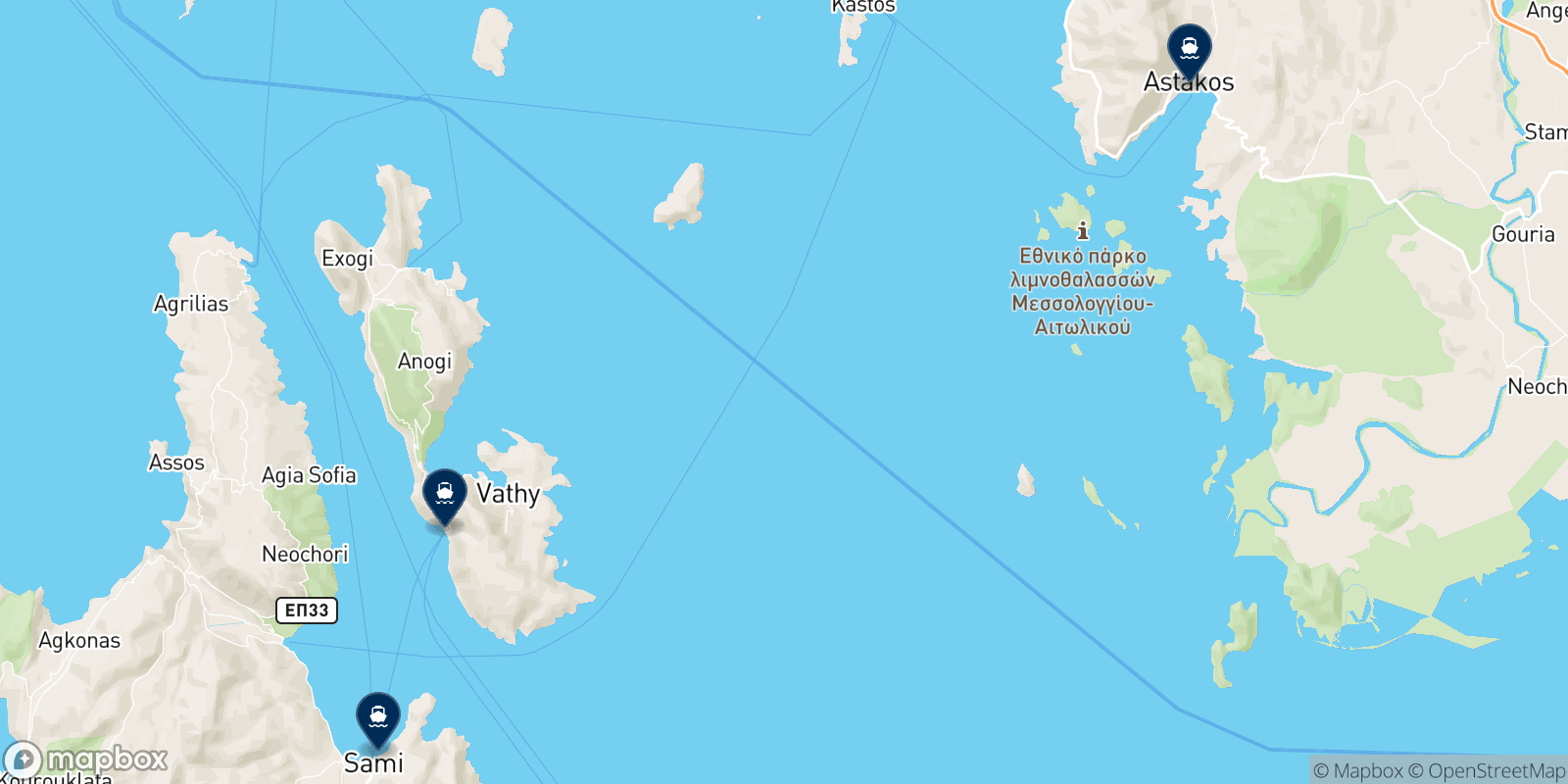 Carte des destinations Ionion Pelagos