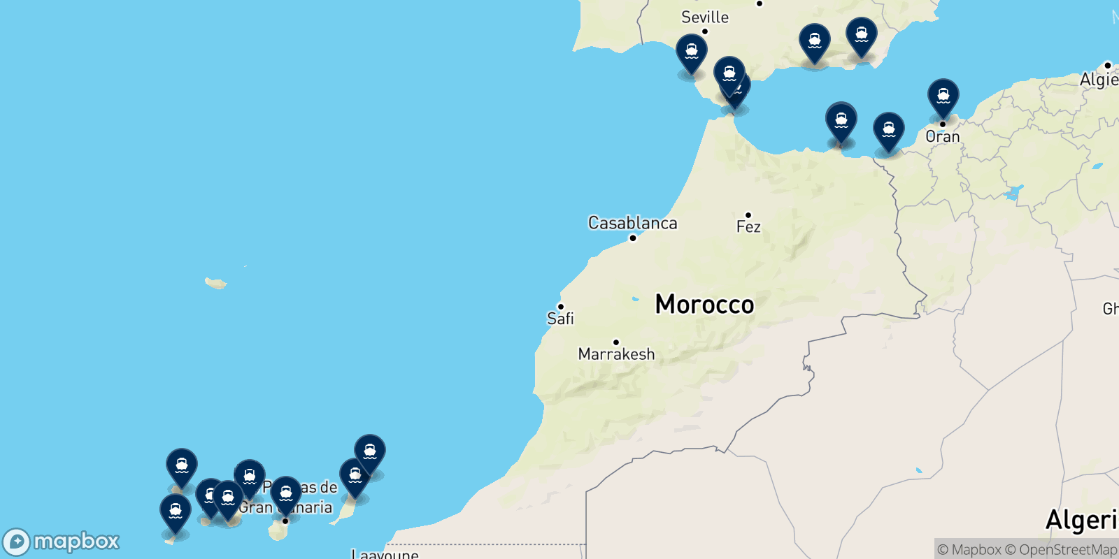 Carte des destinations Naviera Armas