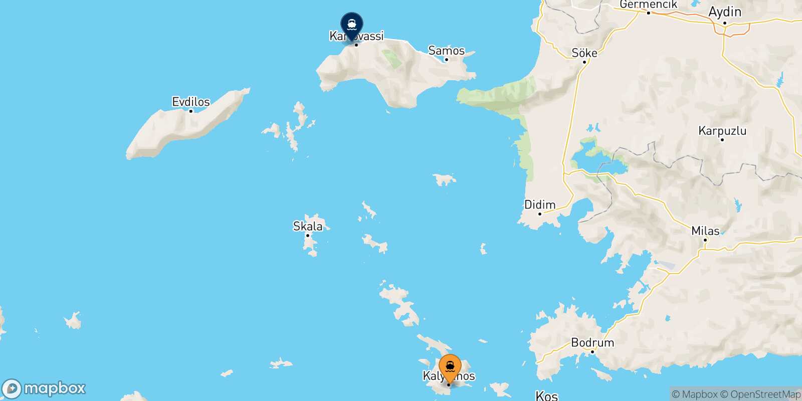 Carte des traverséesKalymnos Pythagorio (Samos)