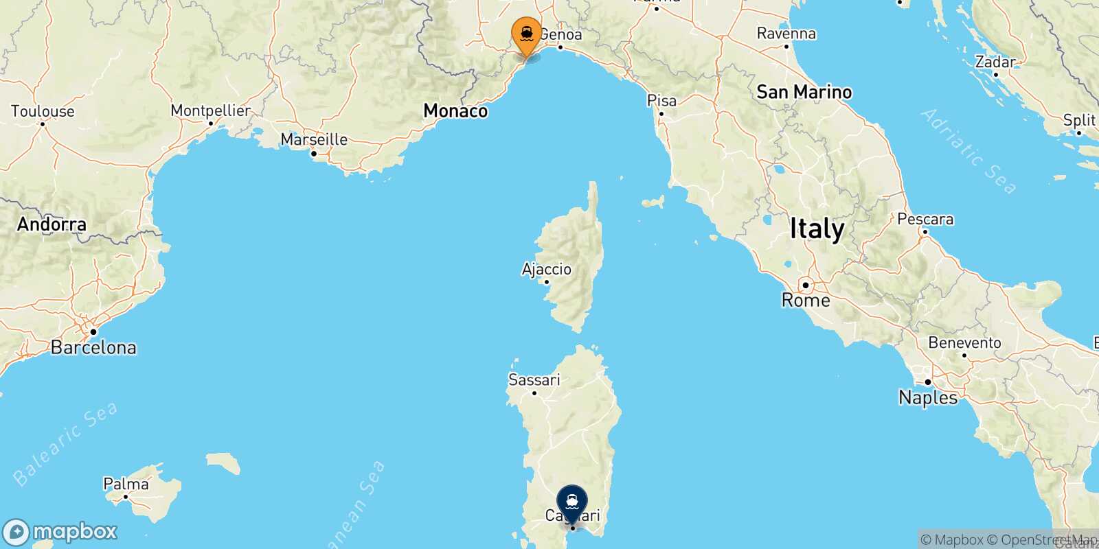 Carte des traverséesSavone Cagliari