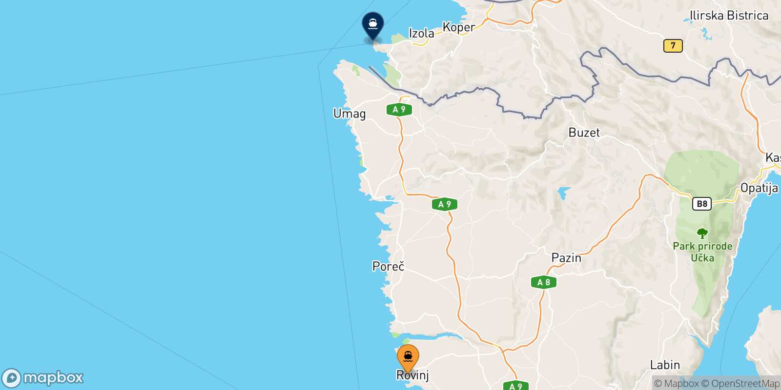 Carte des traverséesRovinj Piran