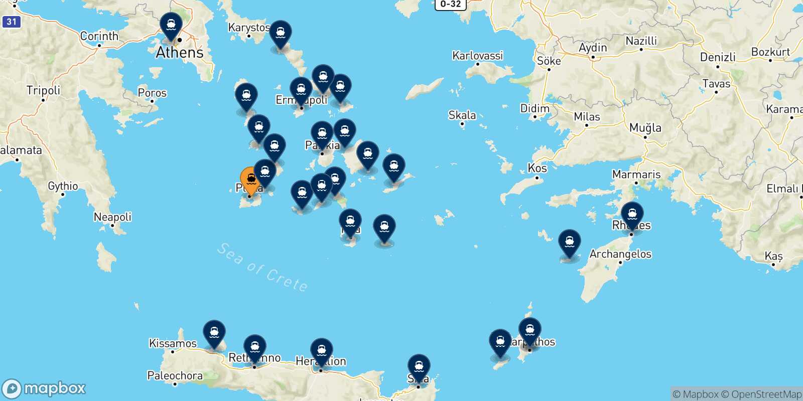 Carte des destinations de Milos