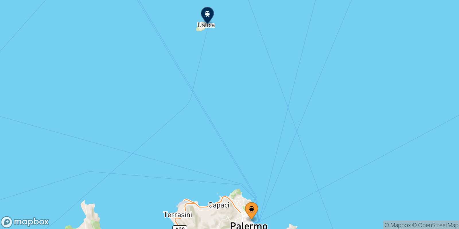 Carte des traverséesPalerme Cala S.maria (Ustica)