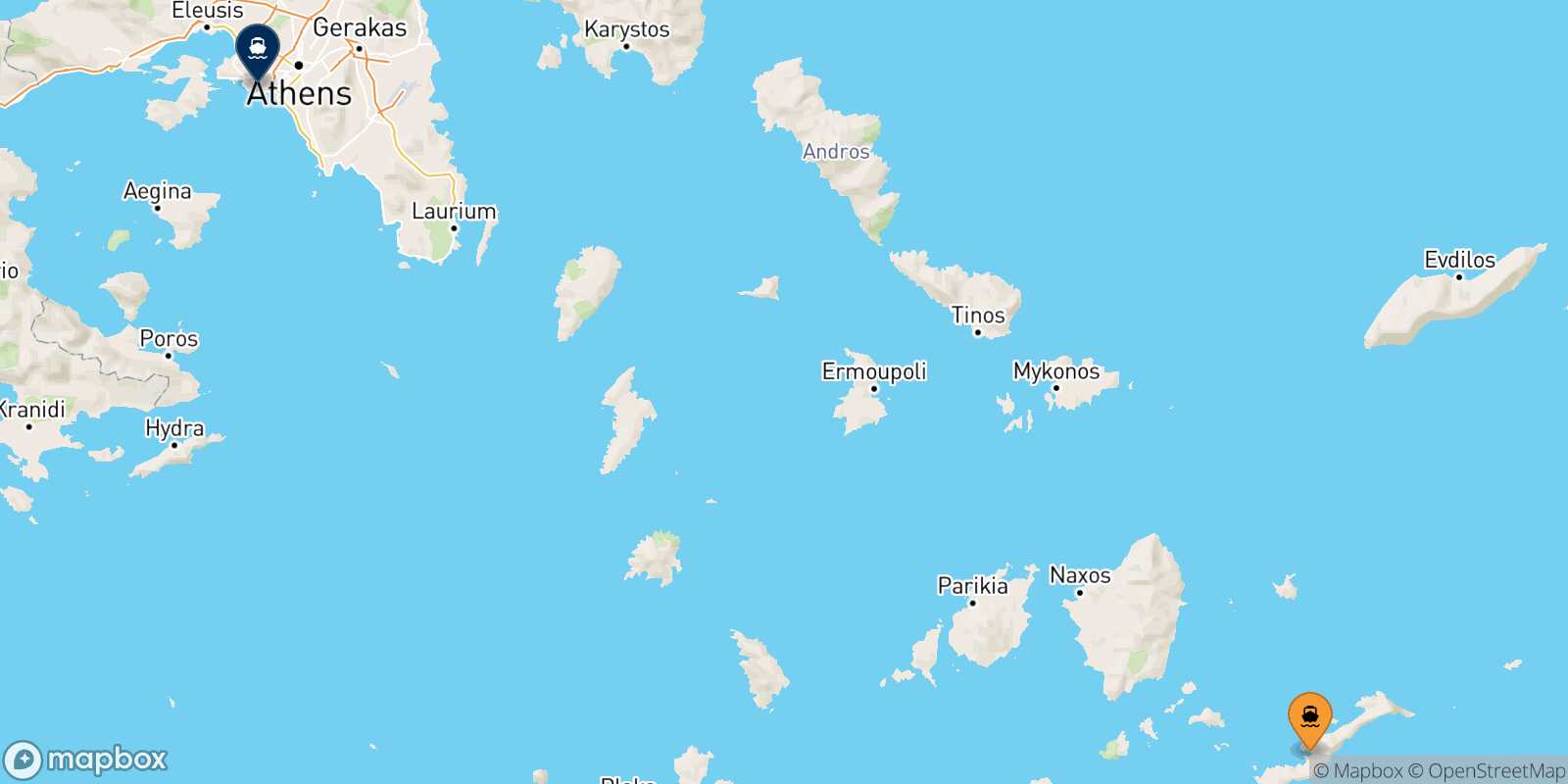 Carte des traverséesKatapola (Amorgos) Le Piree