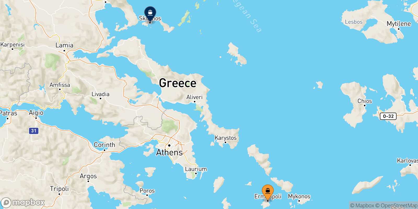 Carte des destinations de Syros