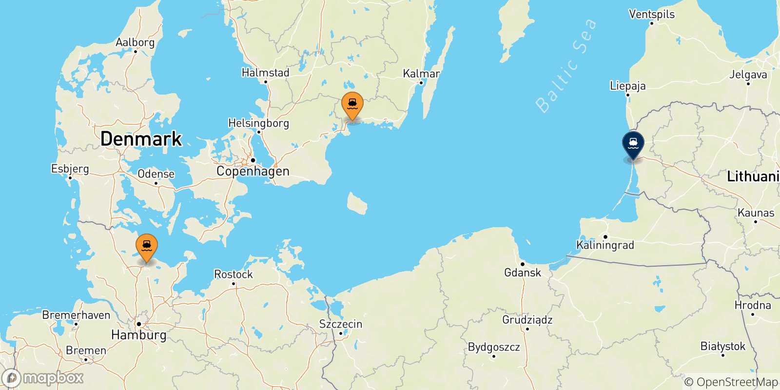 Carte des ports la Lituanie