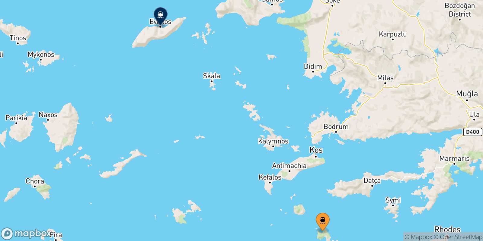 Carte des traverséesTilos Agios Kirikos (Ikaria)