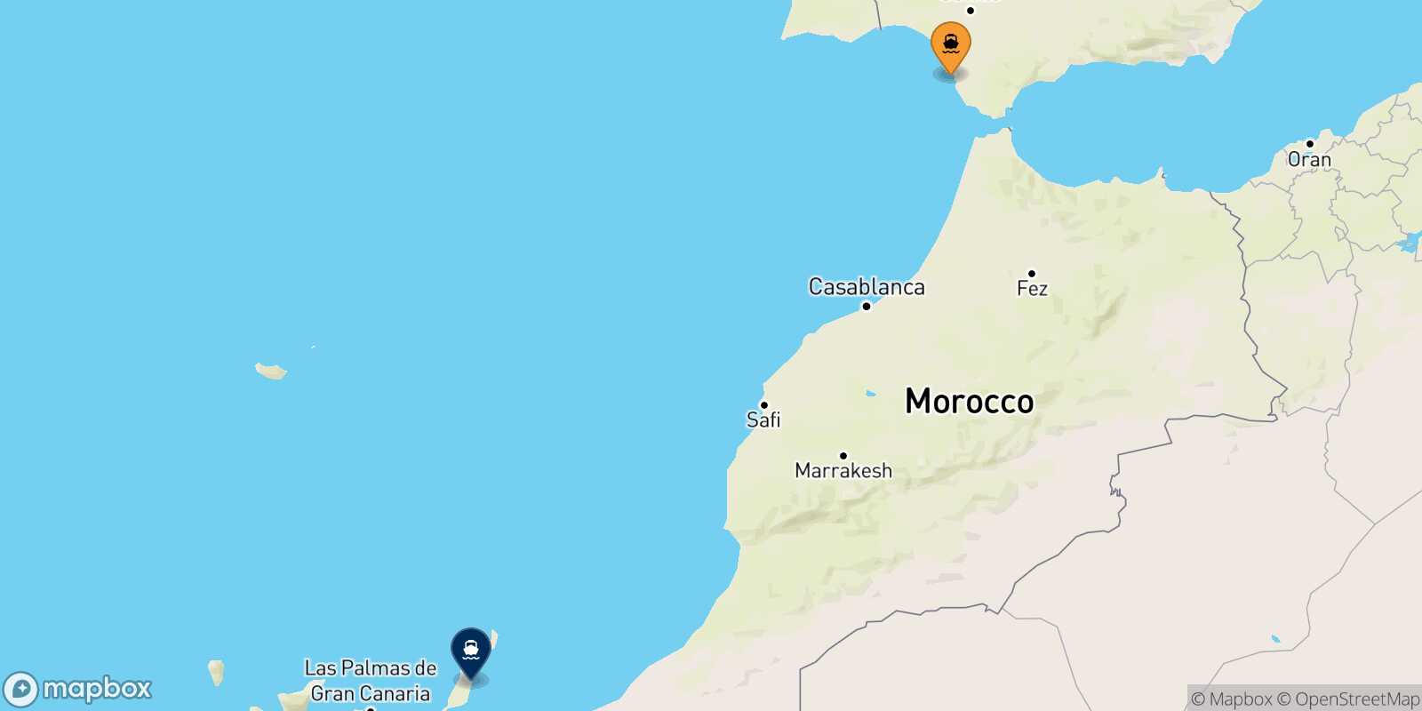 Carte des traverséesCadiz Puerto Del Rosario (Fuerteventura)