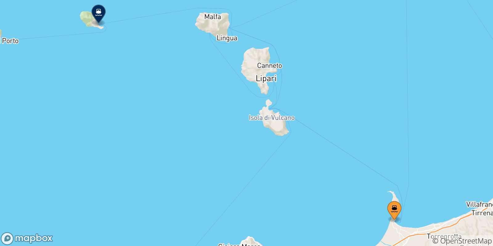 Carte des traversées possibles entre la Sicile et Filicudi