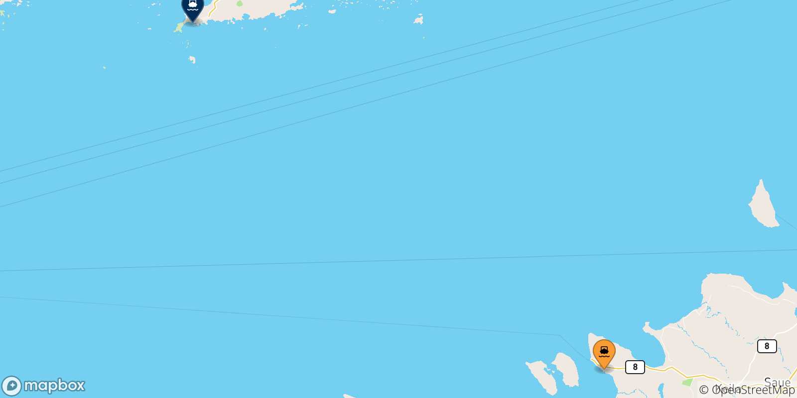 Carte des traversées possibles entre l'Estonie et Hanko