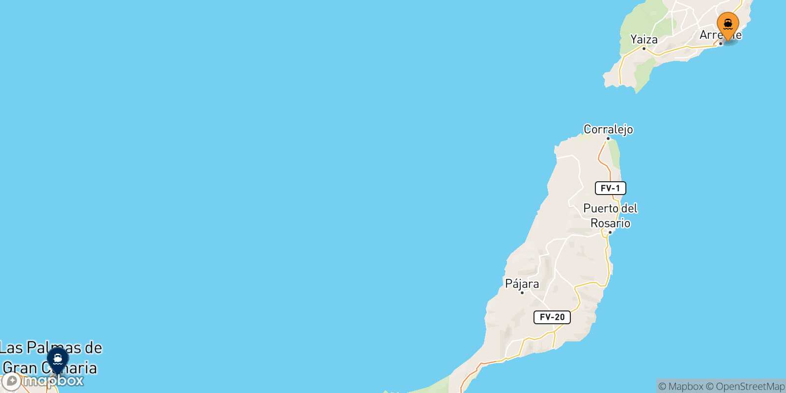 Carte des traverséesArrecife (Lanzarote) Las Palmas De Gran Canaria