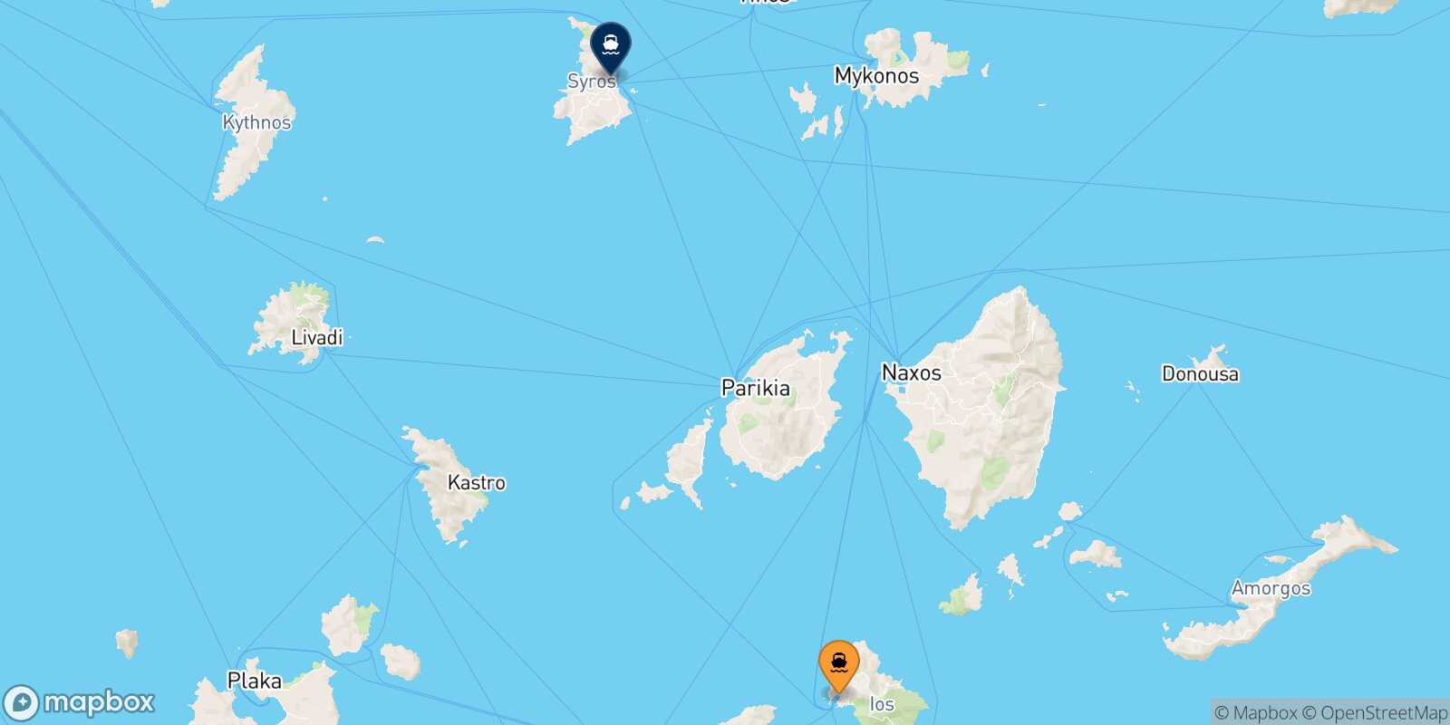 Carte des traverséesIos Syros