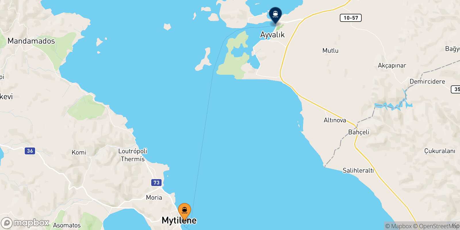 Carte des destinations de Mytilene (Lesvos)