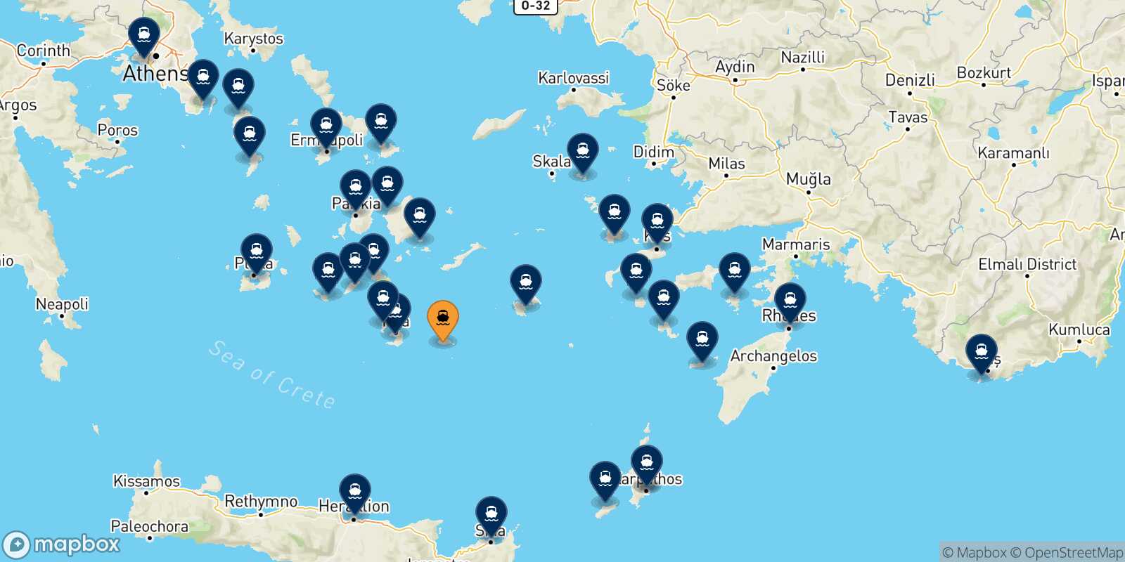 Carte des destinations de Anafi