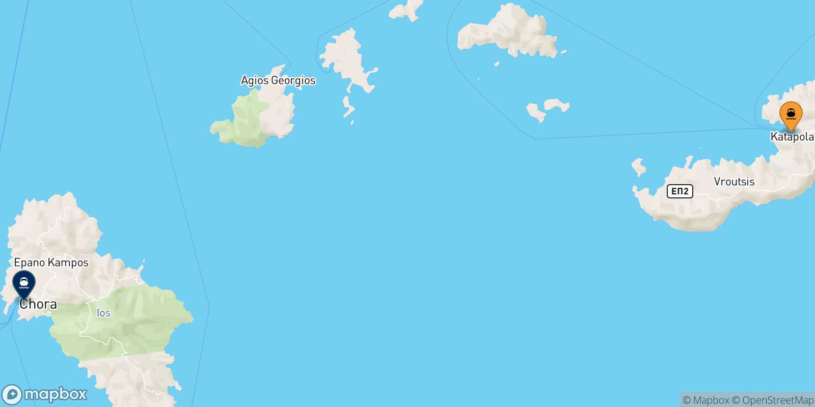 Carte des traverséesKatapola (Amorgos) Ios