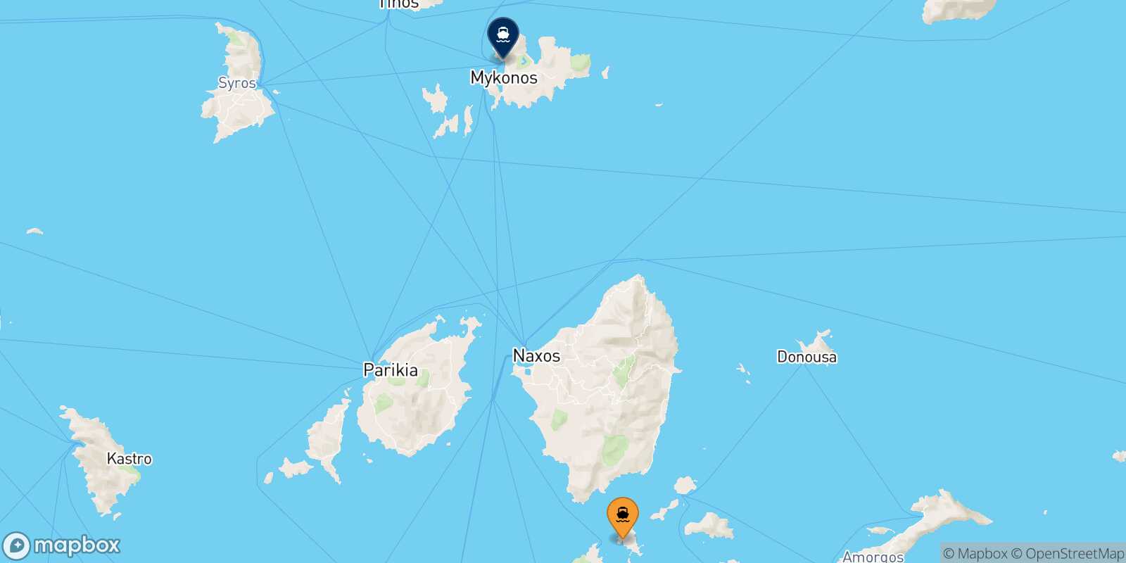 Carte des traverséesSchinoussa Mykonos