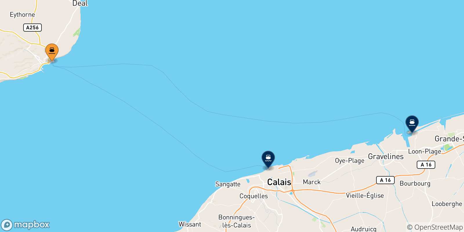 Carte des traversées possibles entre le Royaume-uni et la France