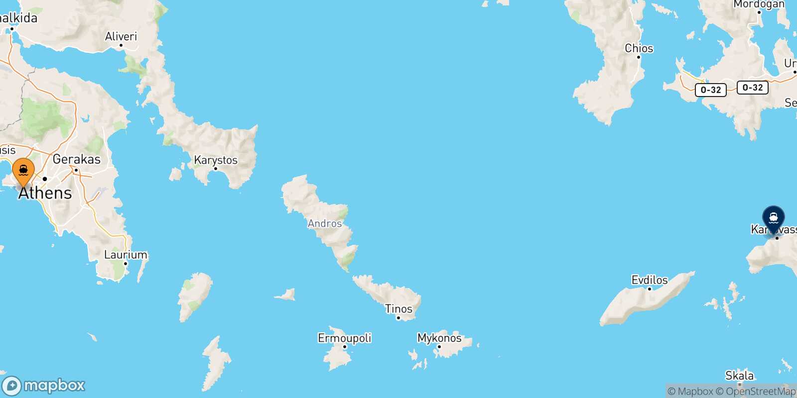 Carte des traverséesLe Piree Karlovassi (Samos)