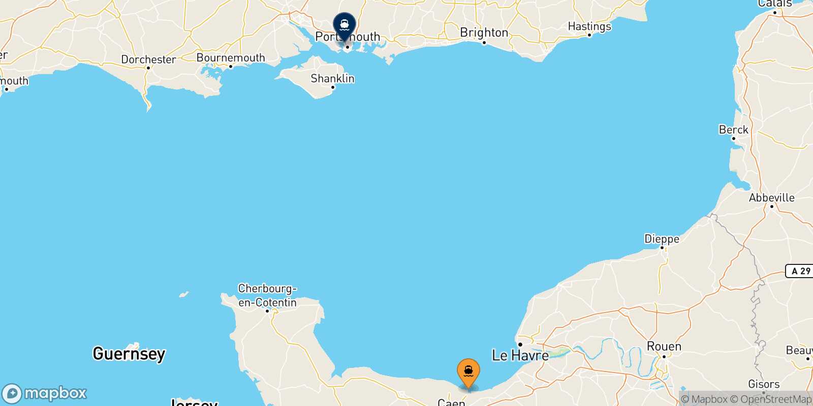 Carte des traverséesOuistreham (Caen) Portsmouth