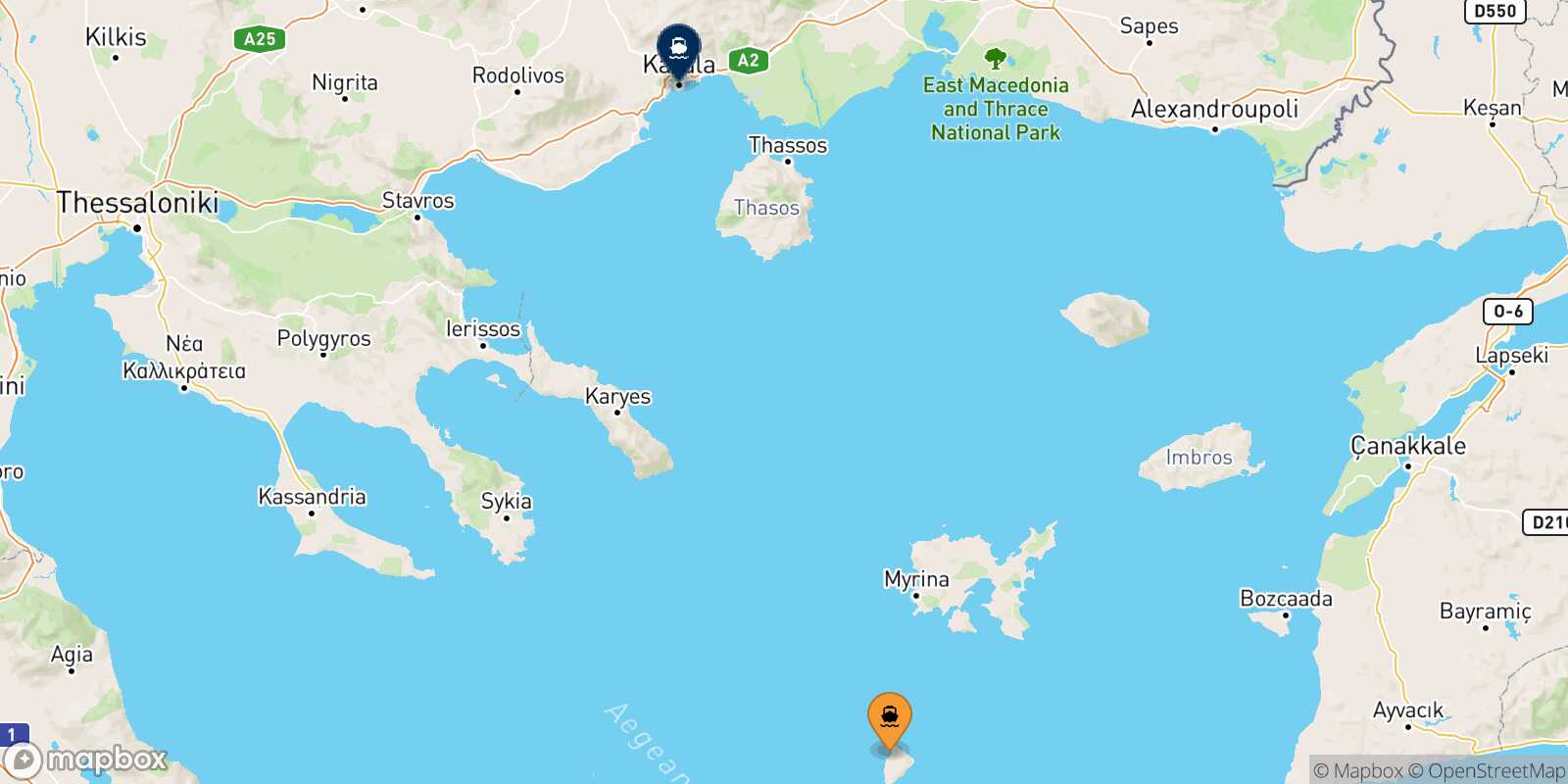 Carte des traverséesAgios Efstratios Kavala