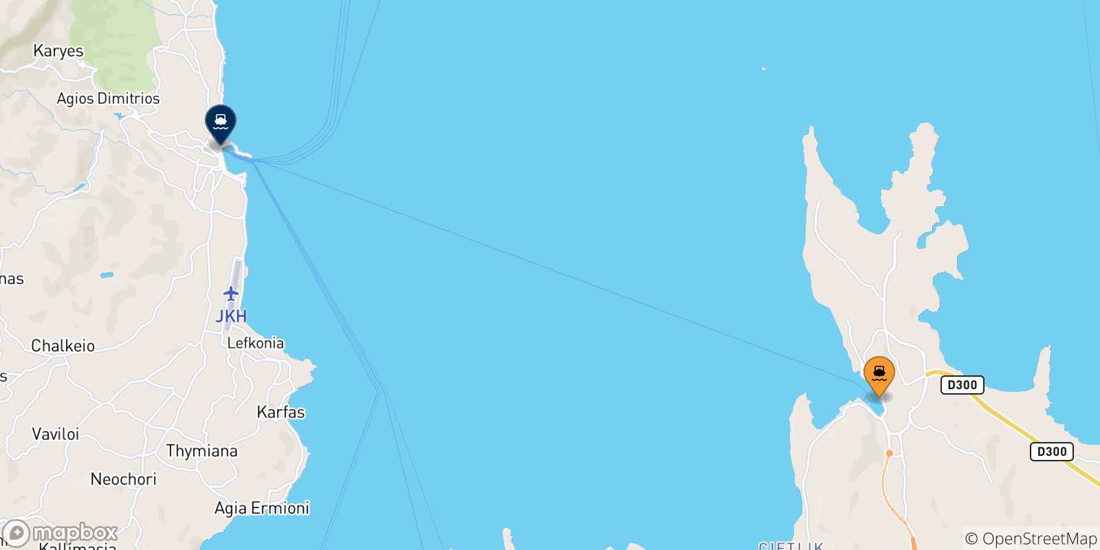 Carte des traversées possibles entre Cesme et les Îles Égéennes