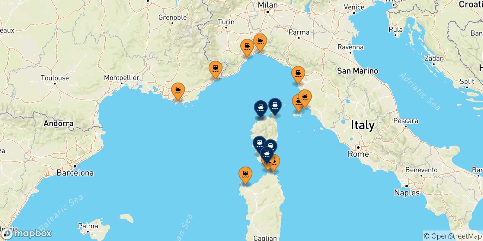 Carte des ports la Corse