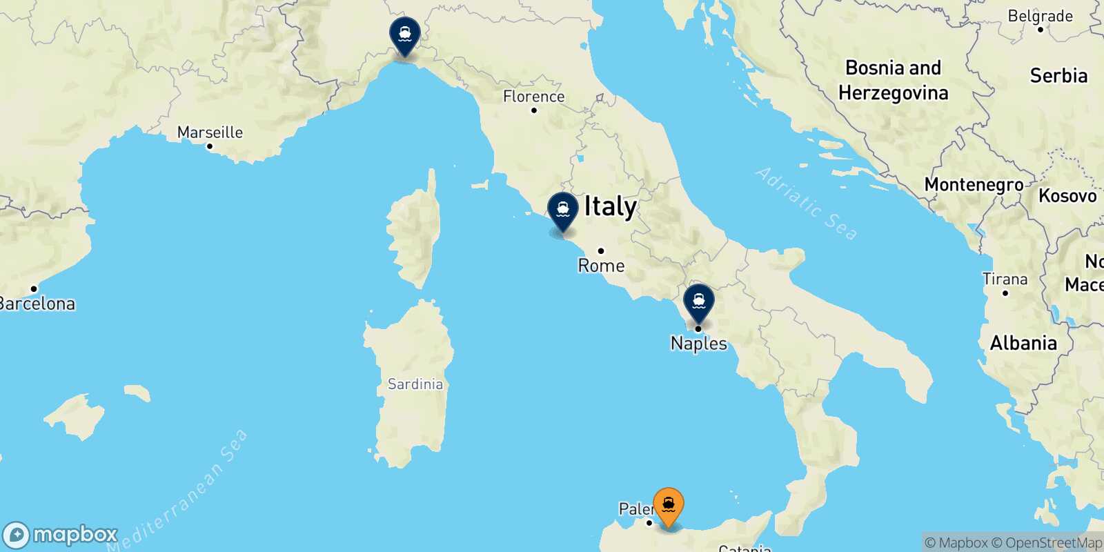 Carte des destinations de Termini Imerese