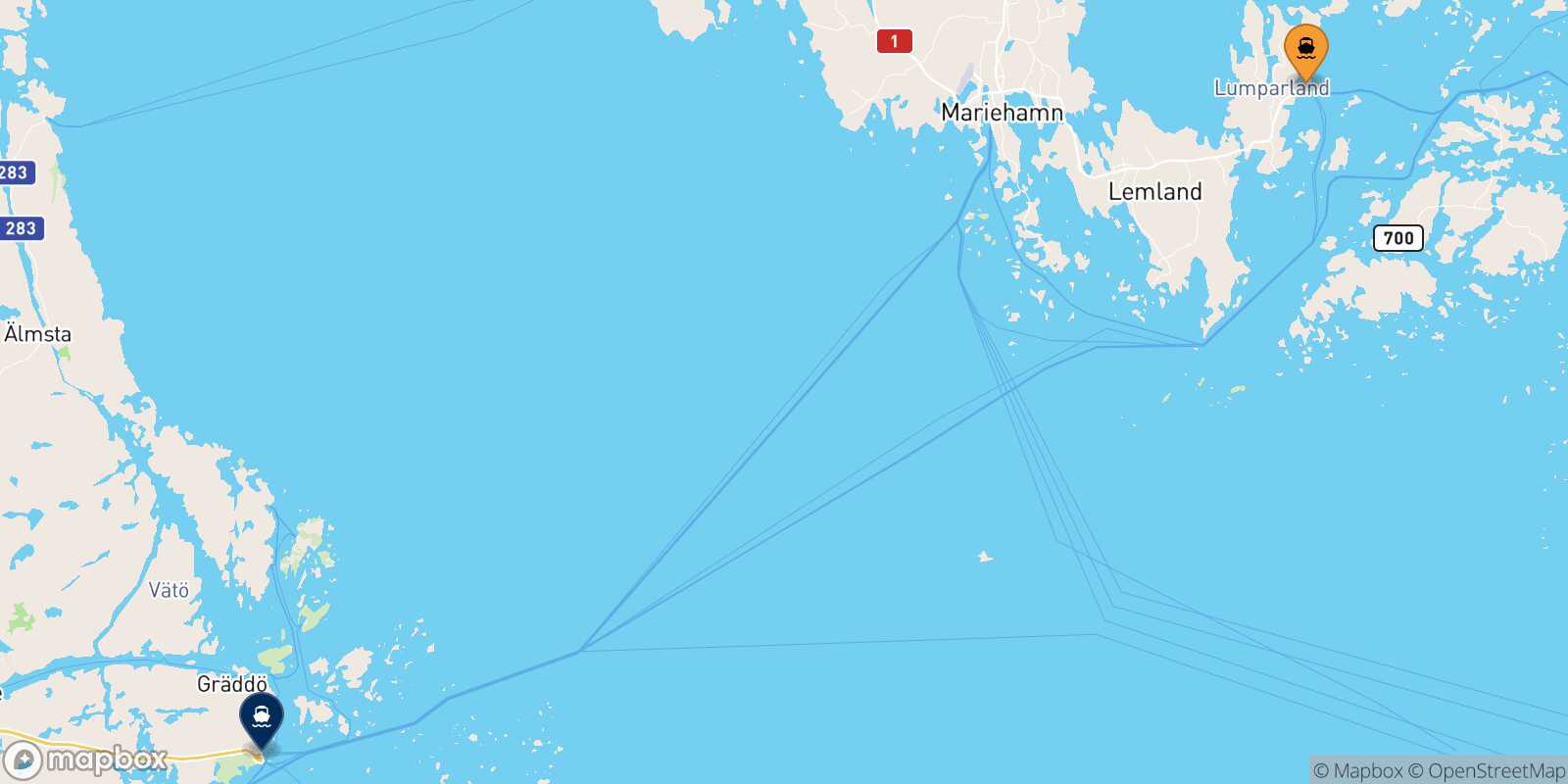 Carte des traverséesLangnas Kapellskär