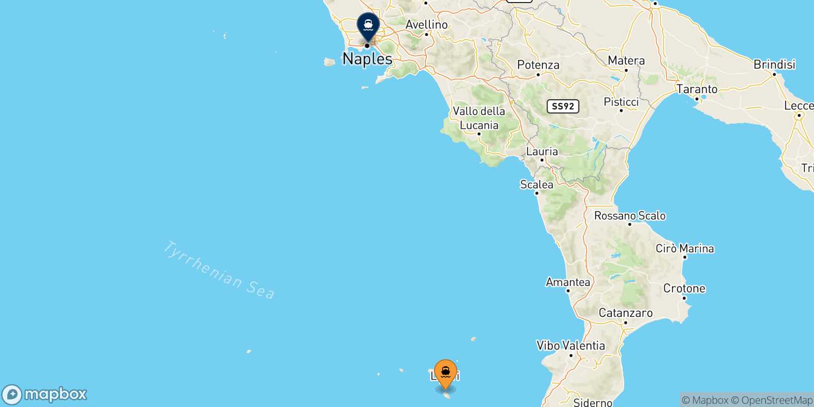 Carte des traverséesVulcano Naples