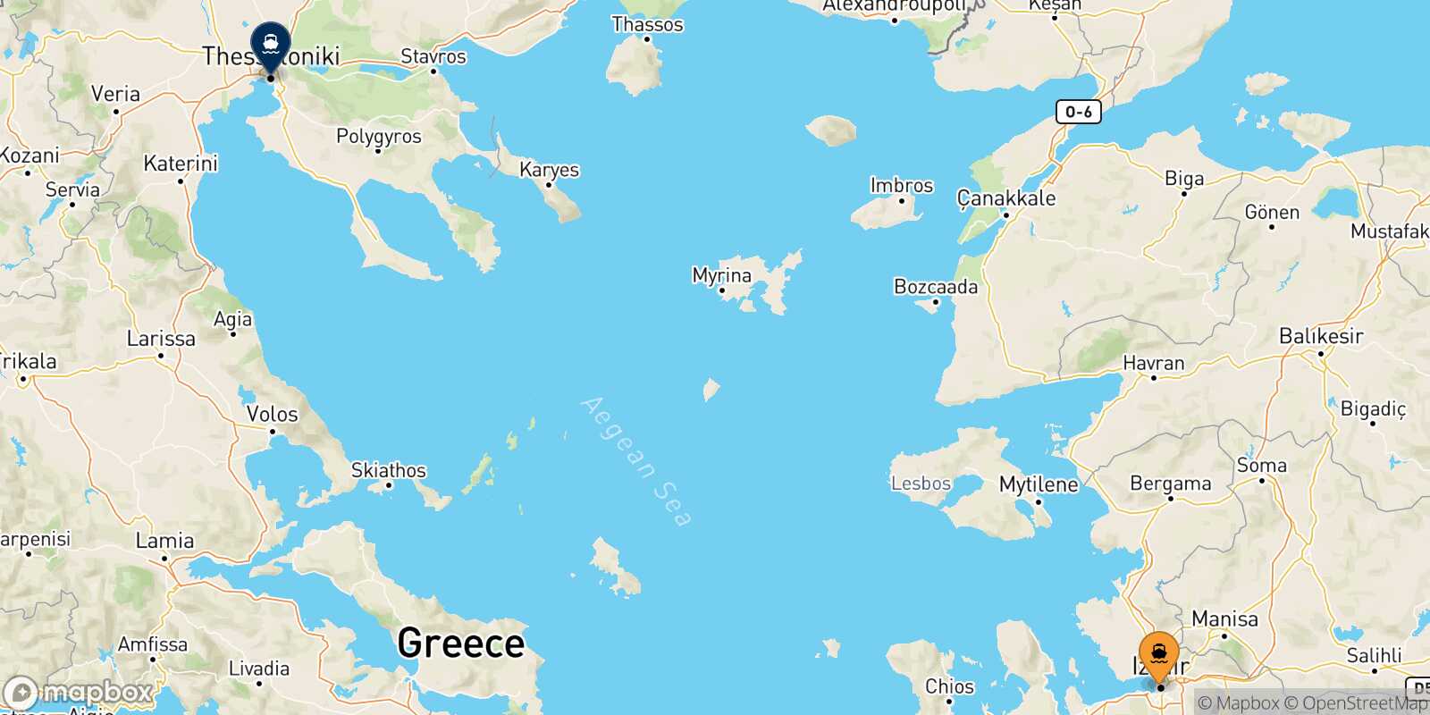 Carte des traverséesIzmir Thessalonique