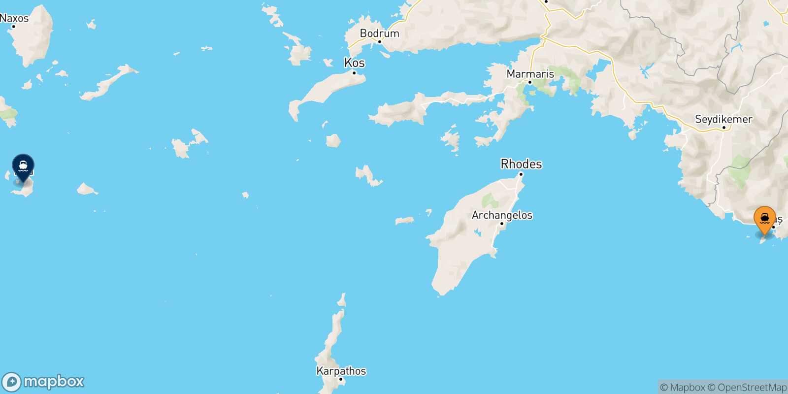 Carte des traverséesKastellórizo Thera (Santorin)
