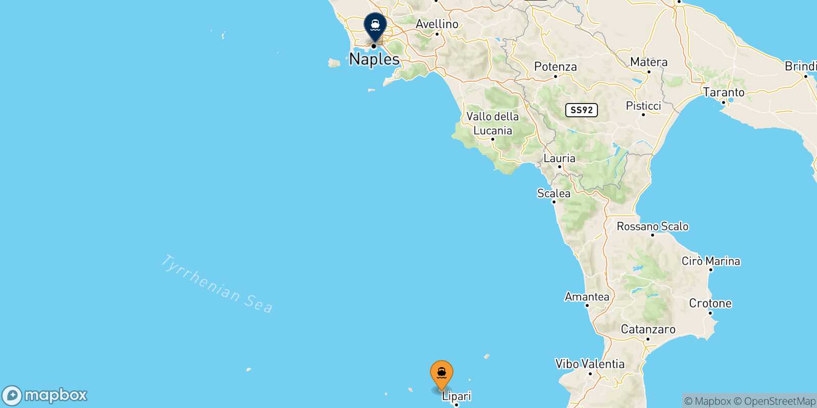 Carte des traverséesRinella (Salina) Naples