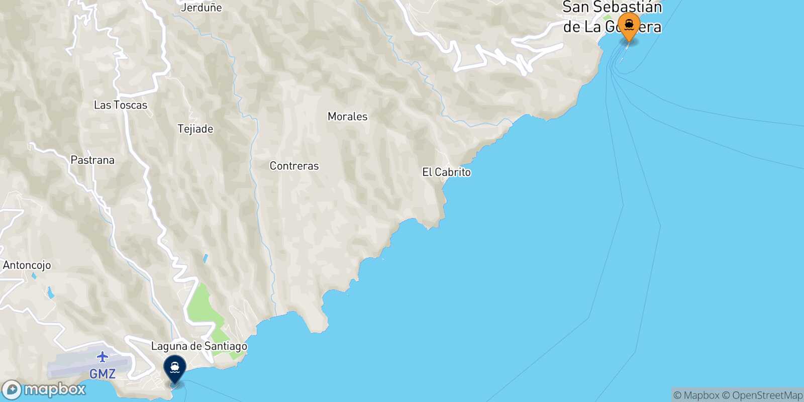 Carte des traverséesSan Sebastian De La Gomera Playa Santiago (La Gomera)