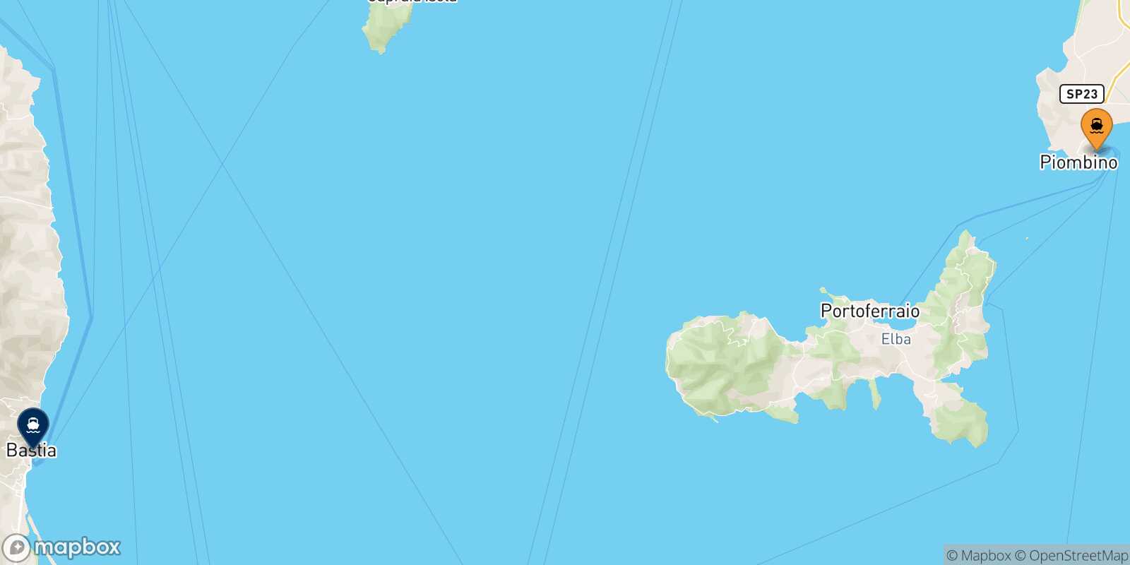 Carte des traverséesPiombino Bastia