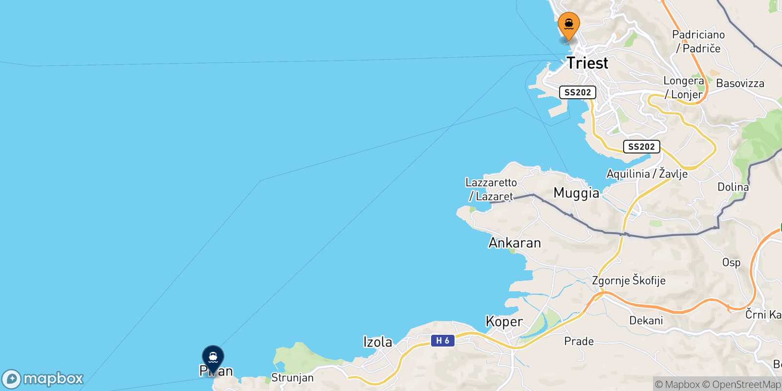 Carte des traverséesTrieste Piran