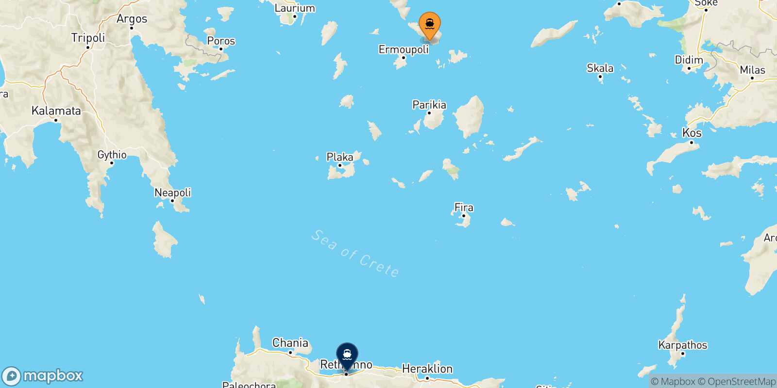 Carte des traverséesTinos Rethymnon