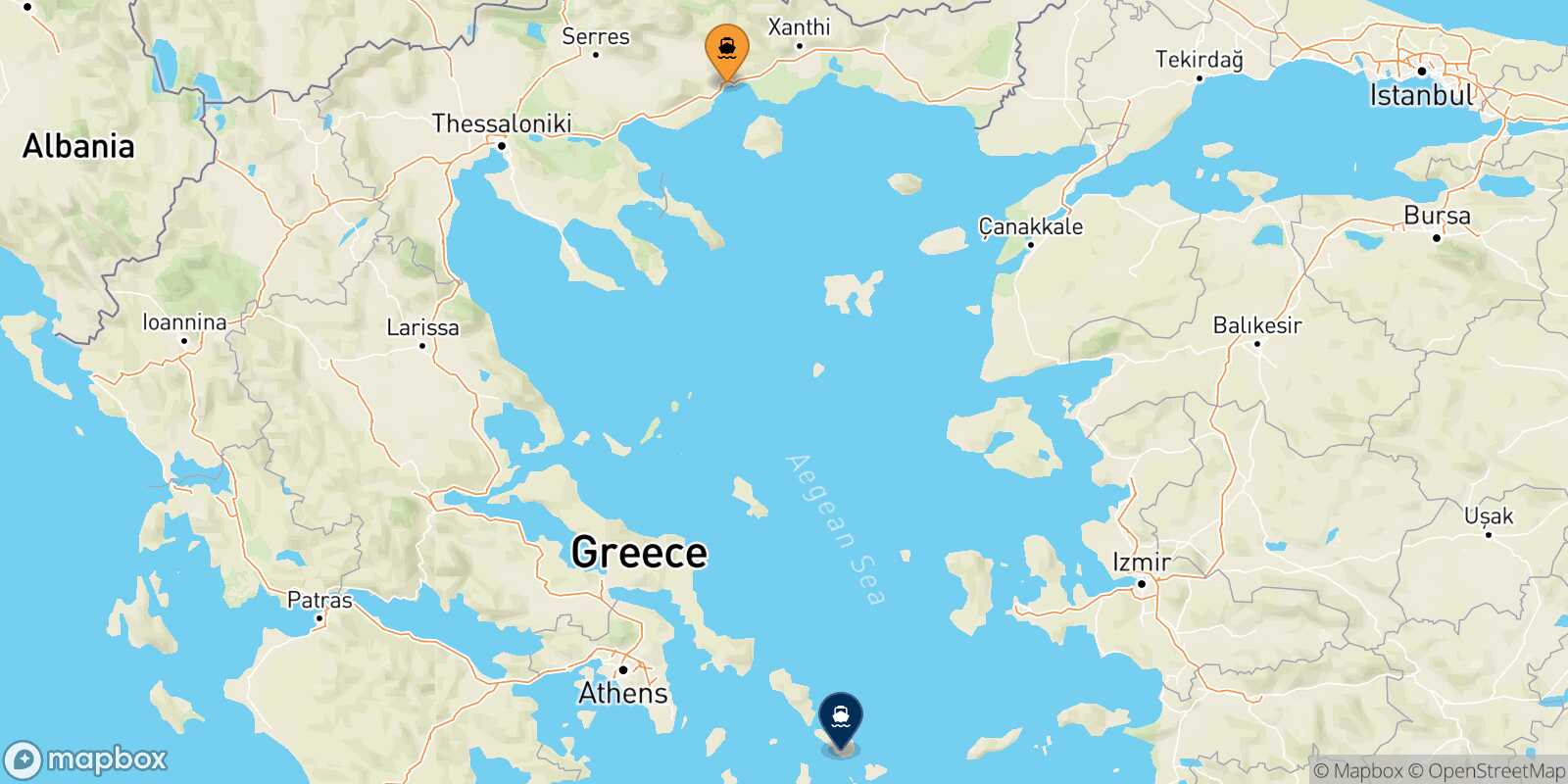 Carte des traverséesKavala Tinos