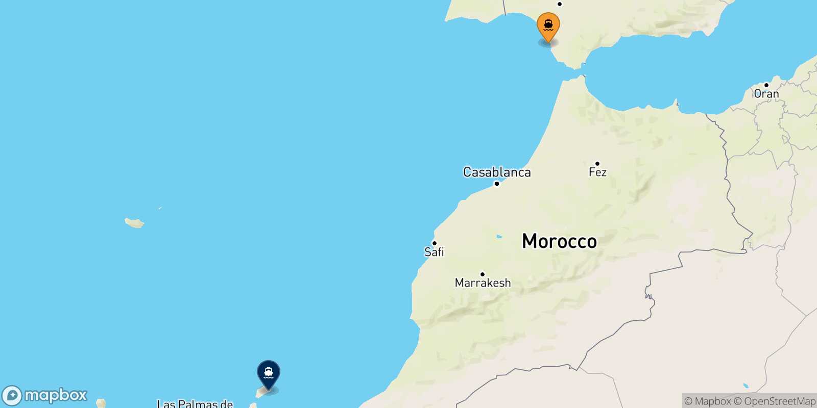 Carte des traverséesCadiz Arrecife (Lanzarote)