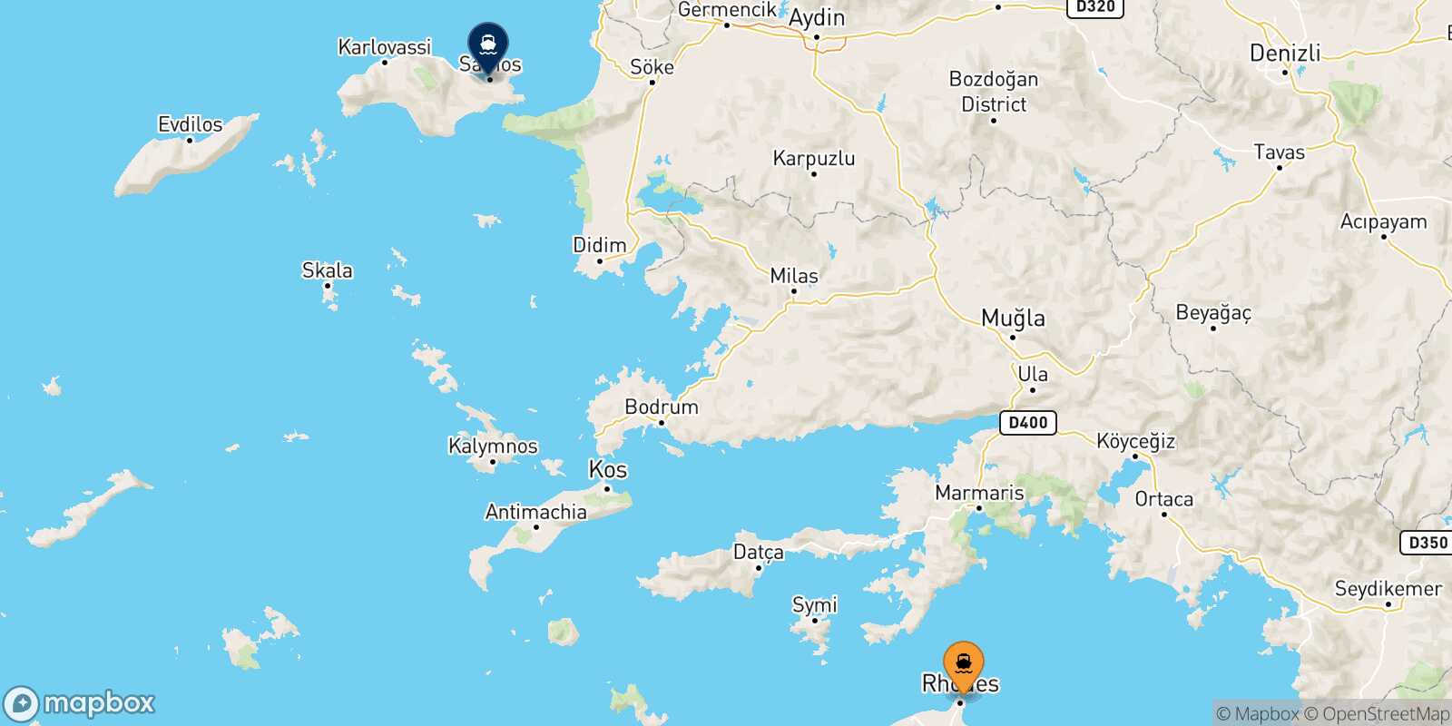 Carte des traverséesRhodes Vathi (Samos)