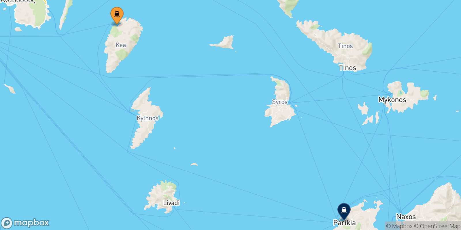Carte des traverséesKea Paros