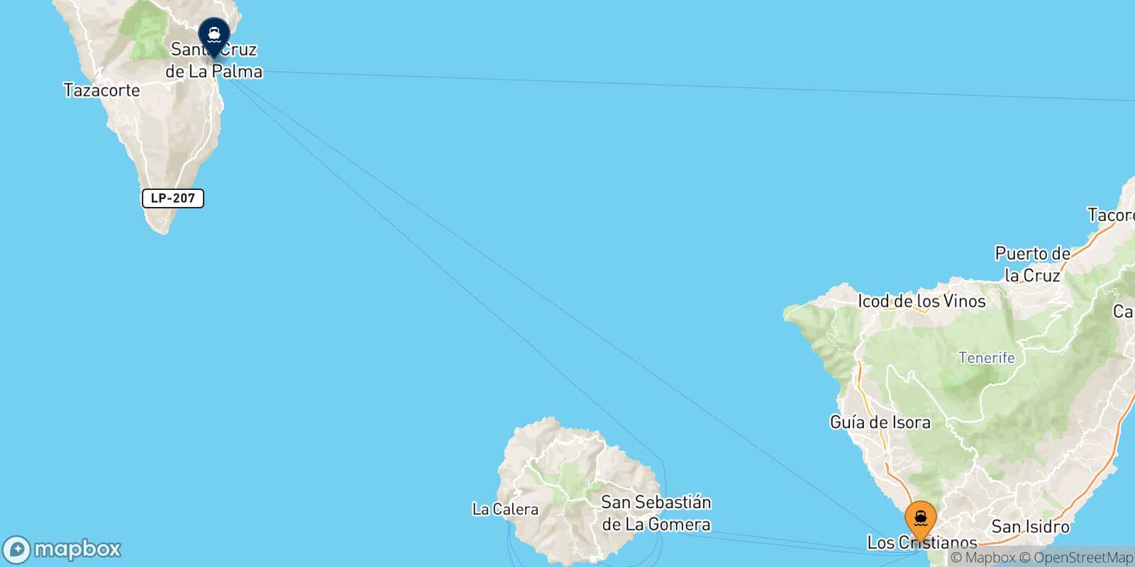 Carte des traverséesLos Cristianos (Tenerife) Santa Cruz De La Palma