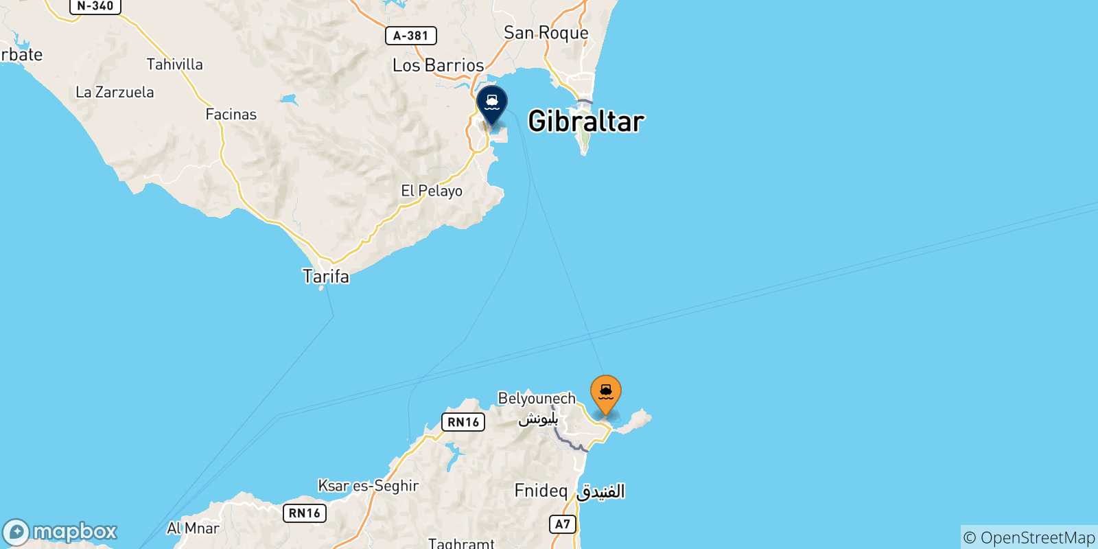 Carte des traversées possibles entre Ceuta et l'Espagne