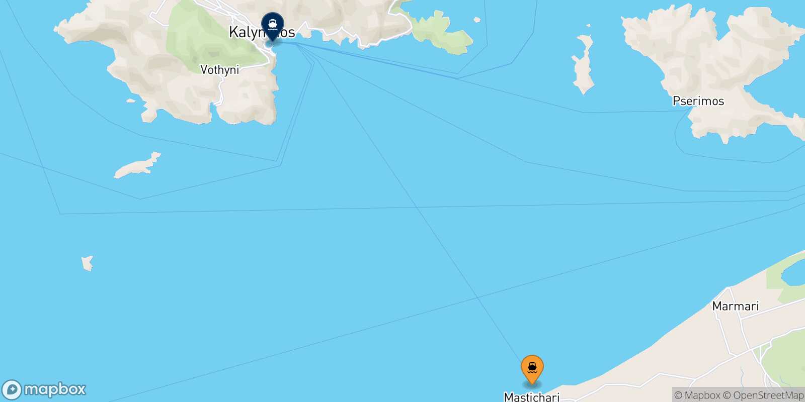 Carte des traverséesMastihari (Kos) Kalymnos