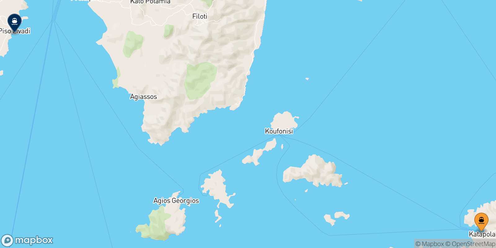 Carte des traverséesKatapola (Amorgos) Piso Livadi (Paros)