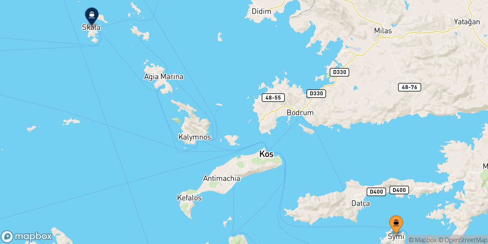 Carte des traverséesSymi Patmos