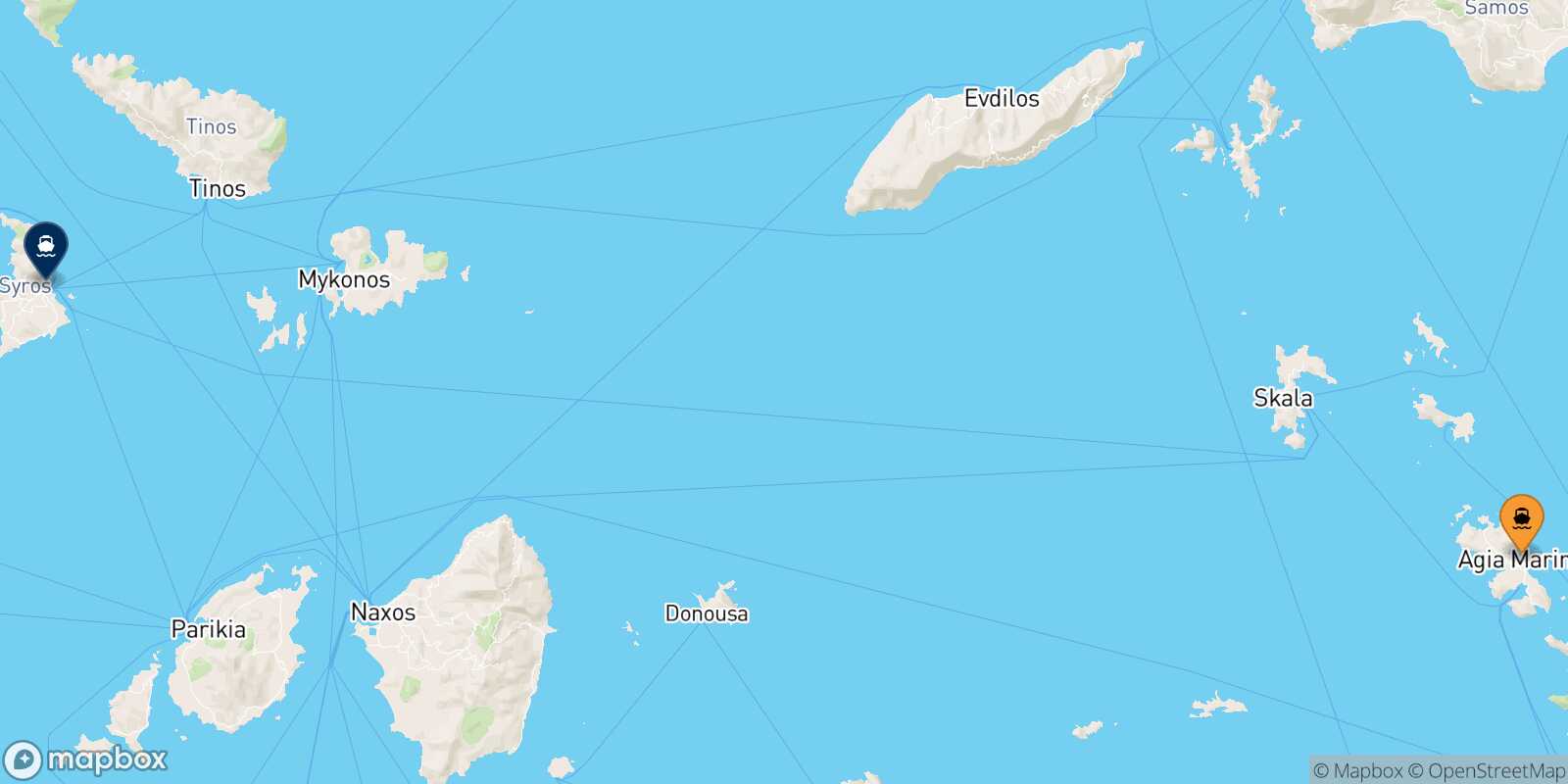 Carte des traverséesLeros Syros