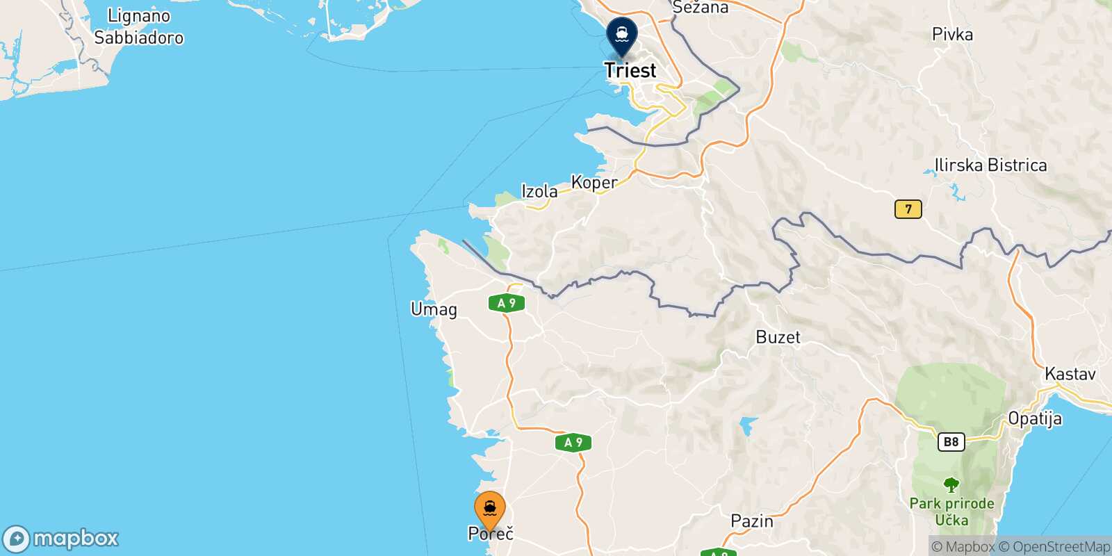 Carte des traverséesPorec Trieste