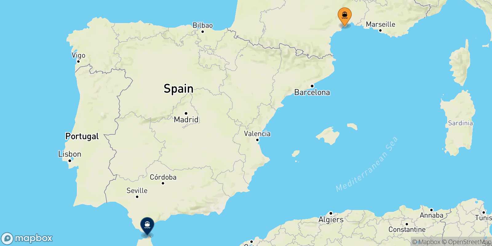 Carte des traverséesSète Tanger Med