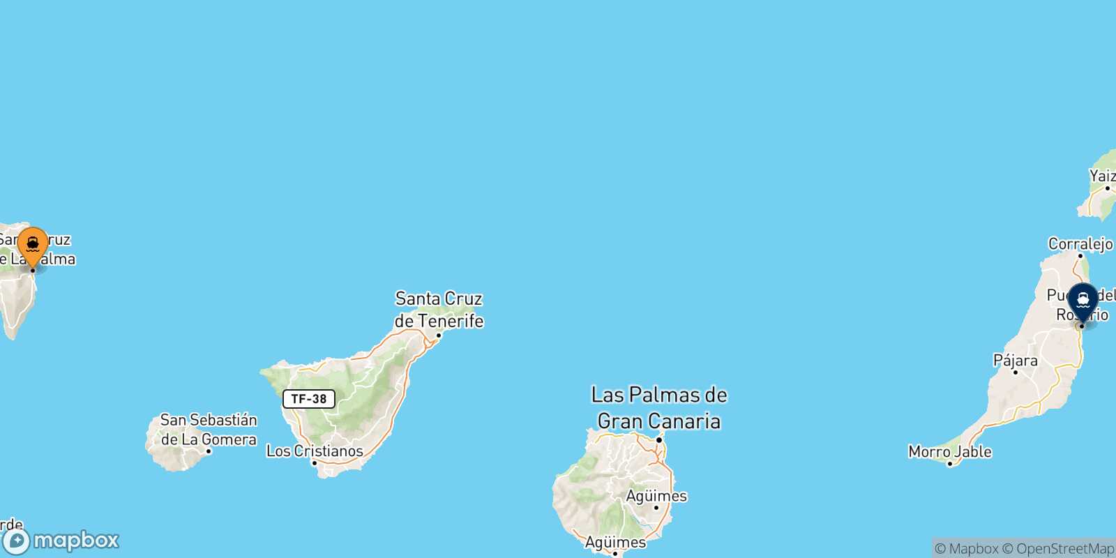 Carte des traverséesSanta Cruz De La Palma Puerto Del Rosario (Fuerteventura)